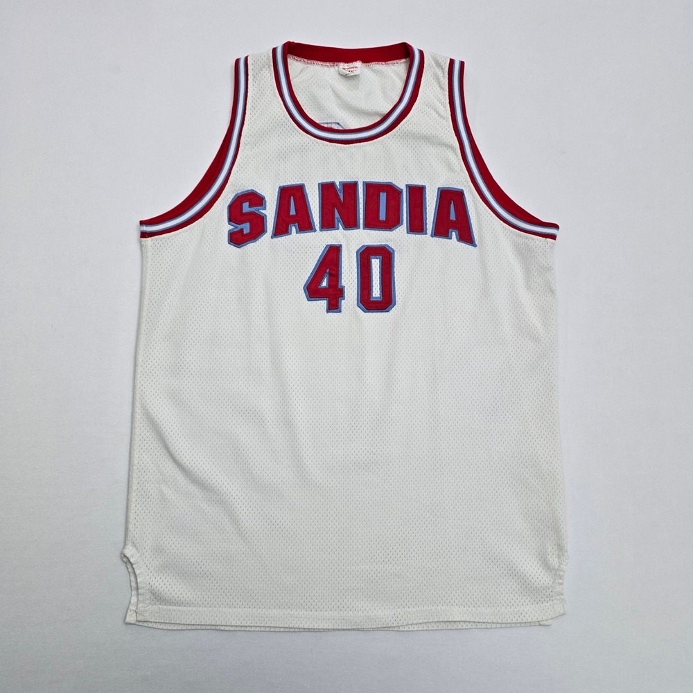Vintage Wilson Sandia 40 Basketball Jersey Mens 46 White Mesh Made in USA